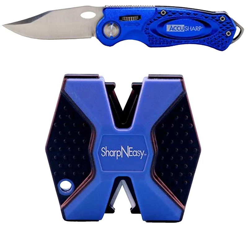 Accusharp 044C Folding Knife, Aluminum/Stainless Steel Blade, Blue Handle
