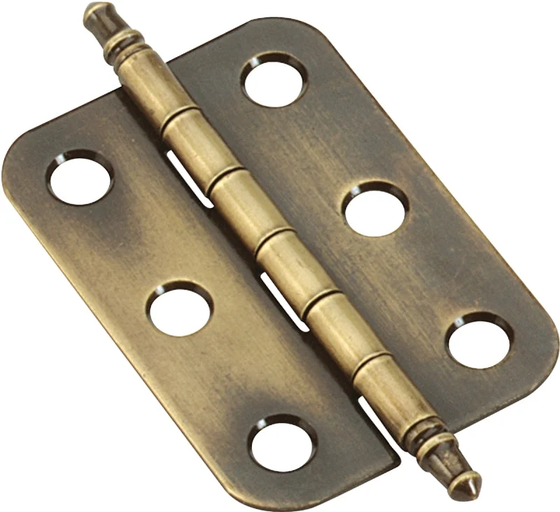 Amerock BPR2355AE Minaret Tip Hinge, 2-11/16 in L x 1-3/8 in W, Steel, Antique Brass, 6-Mounting Hole, Flush Mounting