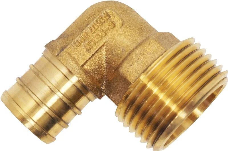 Apollo APXME34 Pipe Elbow, 3/4 in, Barb x MNPT, PEX-B, 90 deg Angle, Brass, 200 psi Pressure