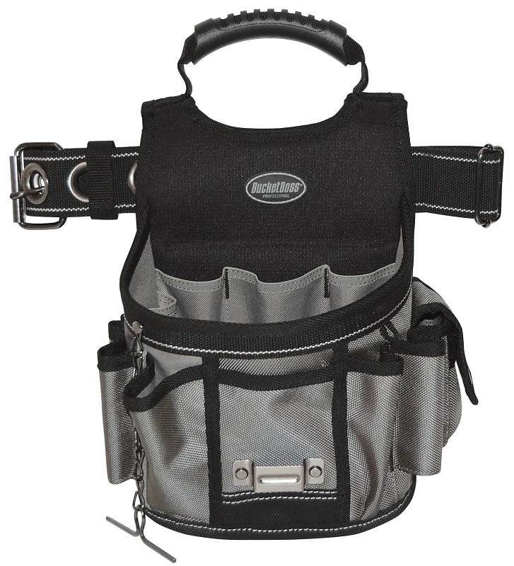Bucket Boss 55300 Sparky Utility Pouch, 52 in Waist, 17-Pocket, Poly Fabric, Black/Gray, 9 in W, 14 in H, 6 in D