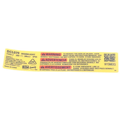 Dewalt NA228333 Rating Label