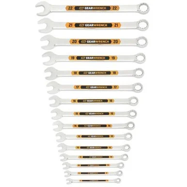 GEARWRENCH 15 Piece 12 Point Metric Hi-Viz Long Pattern Combination Wrench Set