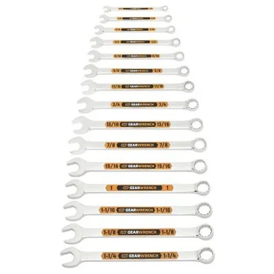 GEARWRENCH 15 Piece 12 Point SAE Hi-Viz Long Pattern Combination Wrench Set with Roll