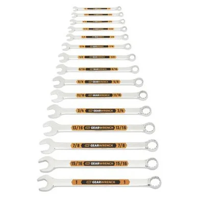 GEARWRENCH 15 Piece 12 Point SAE Hi-Viz Long Pattern Combination Wrench Set