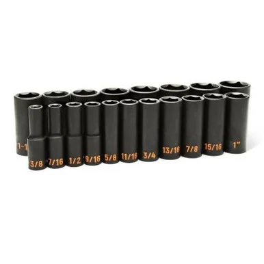 GEARWRENCH 19 Piece 1/2" Drive 6 Point SAE Hi-Viz Deep Impact Socket Set