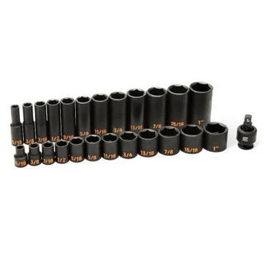 GEARWRENCH 25 Piece 3/8" Drive 6 Point SAE Hi-Viz Standard & Deep Impact Socket Set