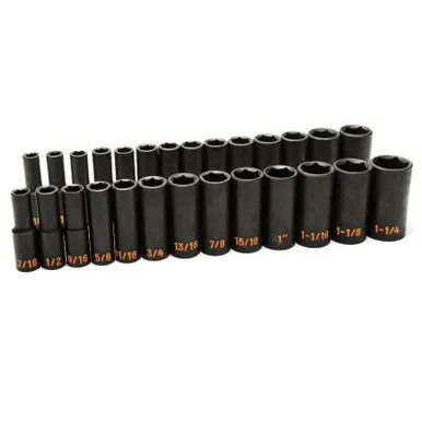 GEARWRENCH 27 Piece 1/2" Drive 6 Point SAE Hi-Viz/Metric Hi-Viz Deep Impact Socket Set