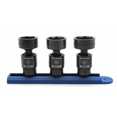 GearWrench 3 Piece 3/8 Inch Drive 6 Point Standard X-Core Pinless Universal Impact Metric Socket Set