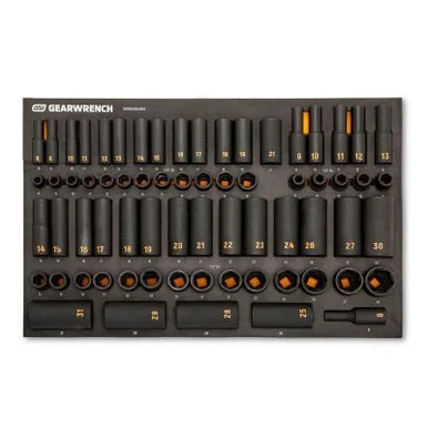 GEARWRENCH 68 Piece 3/8" & 1/2" Drive 6 Point Metric Standard & Deep Hi-Viz Impact Socket Set in Foam Storage Tray