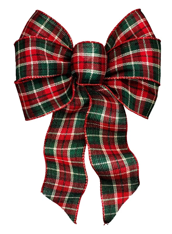 Holidaytrims 6126 Deluxe Bow, Cheer Plaid Design, Fabric, Cream/Green/Red, Pack of 12