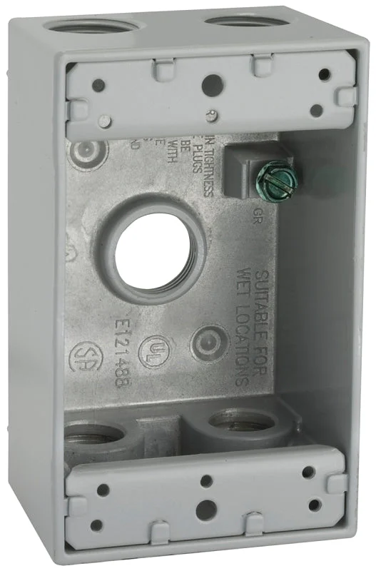 Hubbell 5322-0 Weatherproof Box, 18.3 cu-in, 5-Outlet, 1-Gang, Powder-Coated, Aluminum, Gray