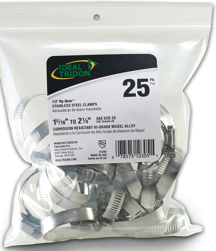Ideal-Tridon Hy-Gear 67-6 Series 6728550 Worm Gear Hose Clamp, #28, 1-1/4 to 2-1/4 in, Stainless Steel
