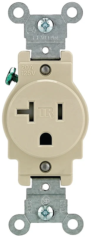 Leviton R51-T5020-0IS Single Receptacle, 2 -Pole, 125 V, 20 A, Back and Side Wiring, NEMA: NEMA 5-20R, Ivory