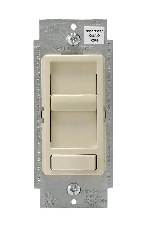 Leviton R68-06674-P0T Slide Dimmer, 120 V, 600/150 W, CFL, Incandescent, LED Lamp, 3-Way, Light Almond