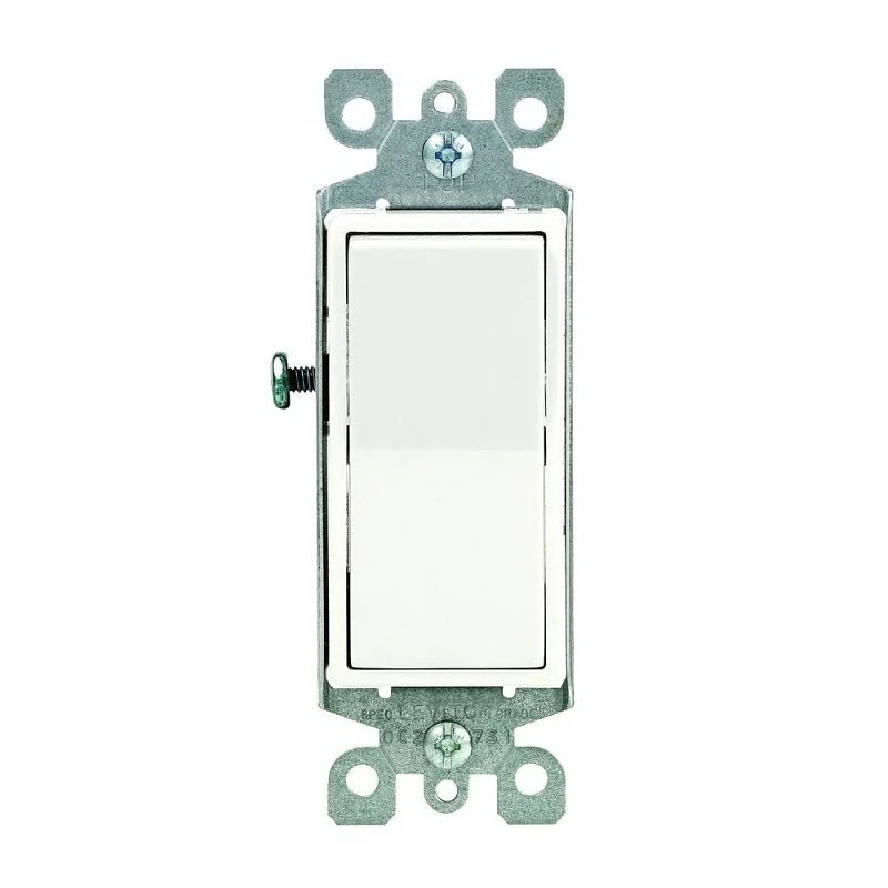 Leviton R72-05613-2WS Rocker Switch with Ground Screw, 15 A, 120/277 V, 3-Way, Lead Wire Terminal, 1-Pole, White