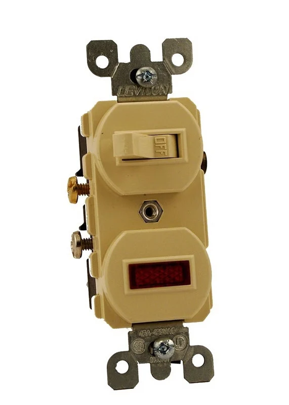 Leviton Traditional Series S03-05226-0IS Duplex Combination Switch, 12 A, 120/277 V, Lead Wire Terminal, Ivory
