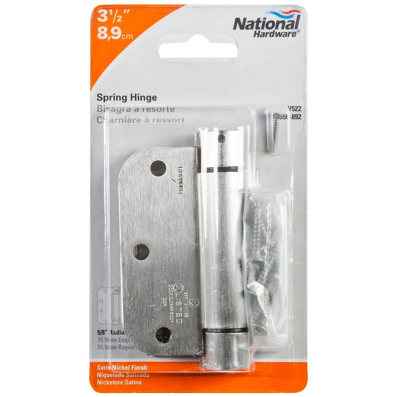 National Hardware N350-892 Spring Hinge, 3-1/2 in L, Steel, Satin Nickel, 8-Mounting Hole, 30 lb