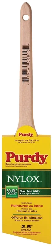 Purdy 144080225 Paint Brush, 2-1/2 in W, Angular Brush, 2-11/16 in L Bristle, Nylon Bristle, Rat Tail Handle