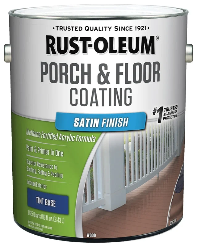 Rust-Oleum 262363 Porch and Floor Paint, Satin Sheen, Tint Base, 1 gal, Can, 300 to 400 sq-ft/gal Coverage Area, Pack of 2