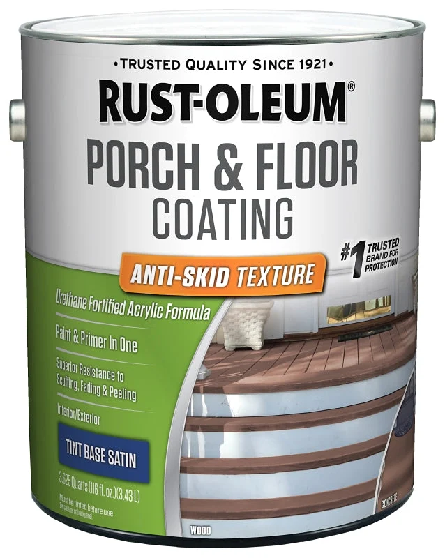 Rust-Oleum 262367 Porch and Floor Paint, Satin Sheen, Tint Base, 1 gal, Can, 300 to 400 sq-ft/gal Coverage Area, Pack of 2