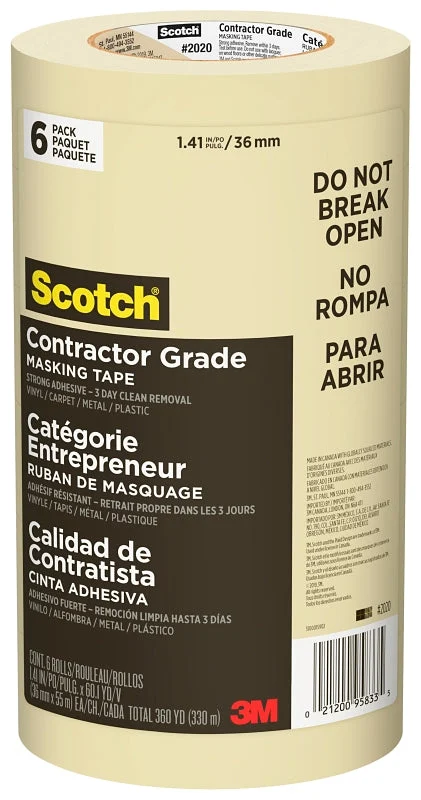 Scotch 2020-36A-CP Masking Tape, 60 yd L, 1.41 in W, 0.005 in Thick, Crepe Paper Backing, Beige
