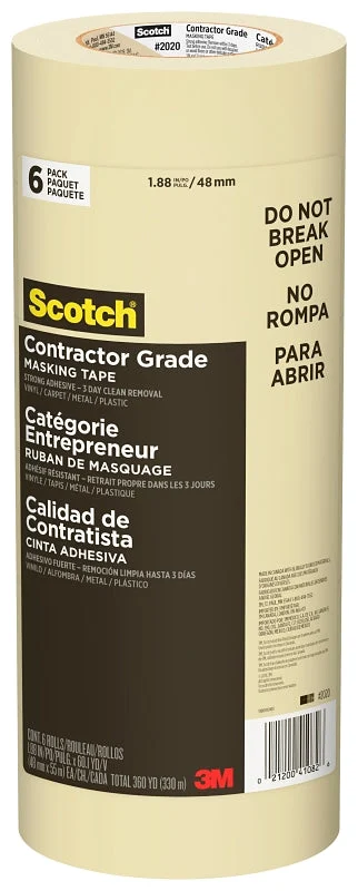 Scotch 2020-48A-CP Masking Tape, 60 yd L, 1.88 in W, 0.005 in Thick, Crepe Paper Backing, Beige