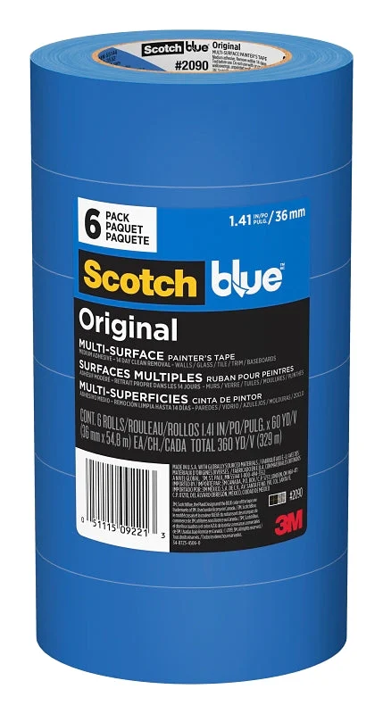ScotchBlue 2090-36A-CP Painter's Tape, 60 yd L, 1-1/2 in W, 5 mil Thick, Crepe Paper Backing, Blue