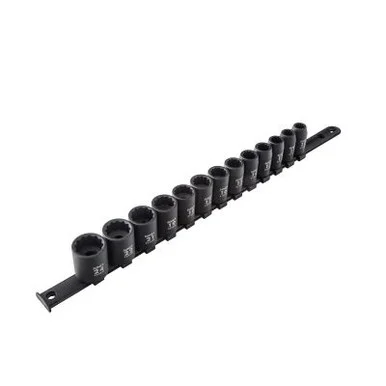SUNEX 1/2" Dr. 13pc Metric 12-Point Impact Socket Rail Set