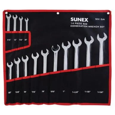 SUNEX 14 Pc. SAE Full Polish V-Groove Combi Wrench Set