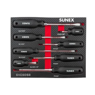 SUNEX Phillips® & Slotted Magnetic 8 Piece Screwdriver Set in EVA Foam