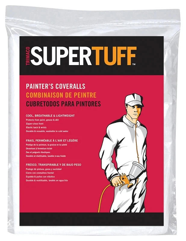 Trimaco 09903 Painters Coveralls, L, Zipper, Polypropylene, White